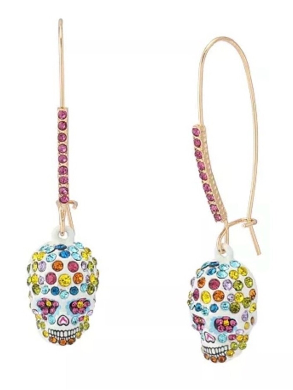 🤍▪️Betsey Johnson ▪️Multicolor Crystal Sugar Skull Drop Earrings - White Skull